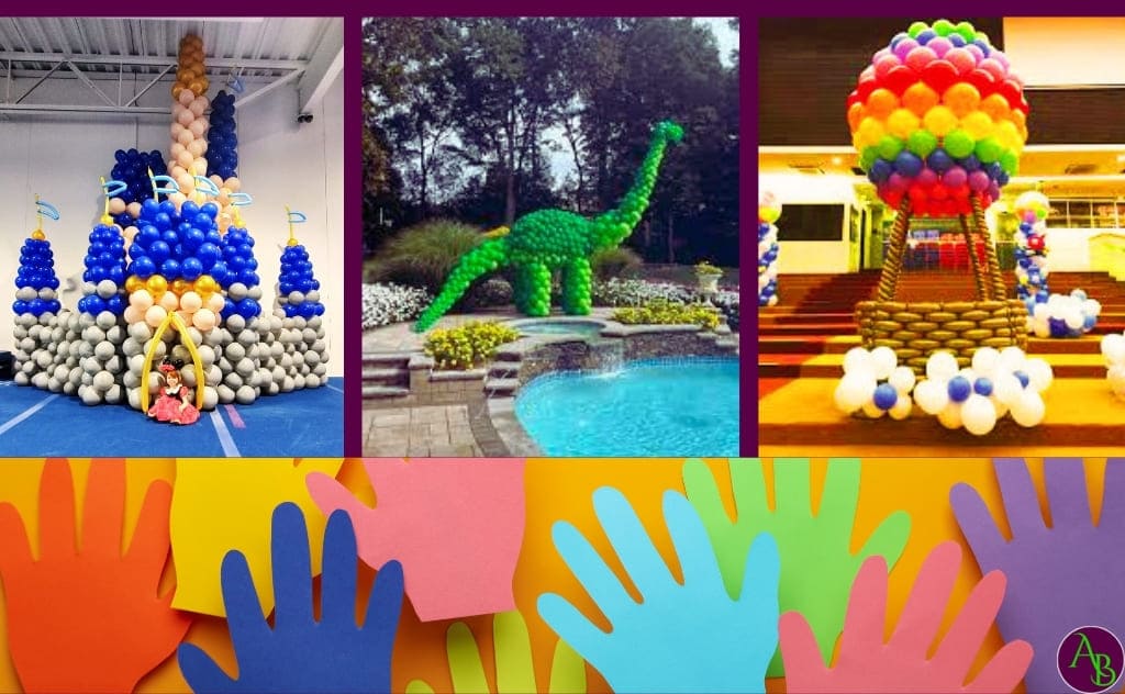 decoração de festa arte com balão dia das crianças esculturas